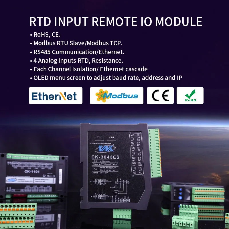 4-قناة التناظرية المدخلات واجهة Modbus محول RS485 إيثرنت وحدة اكتساب المقاومة الحرارية PT100 المدخلات RTD عن بعد #2