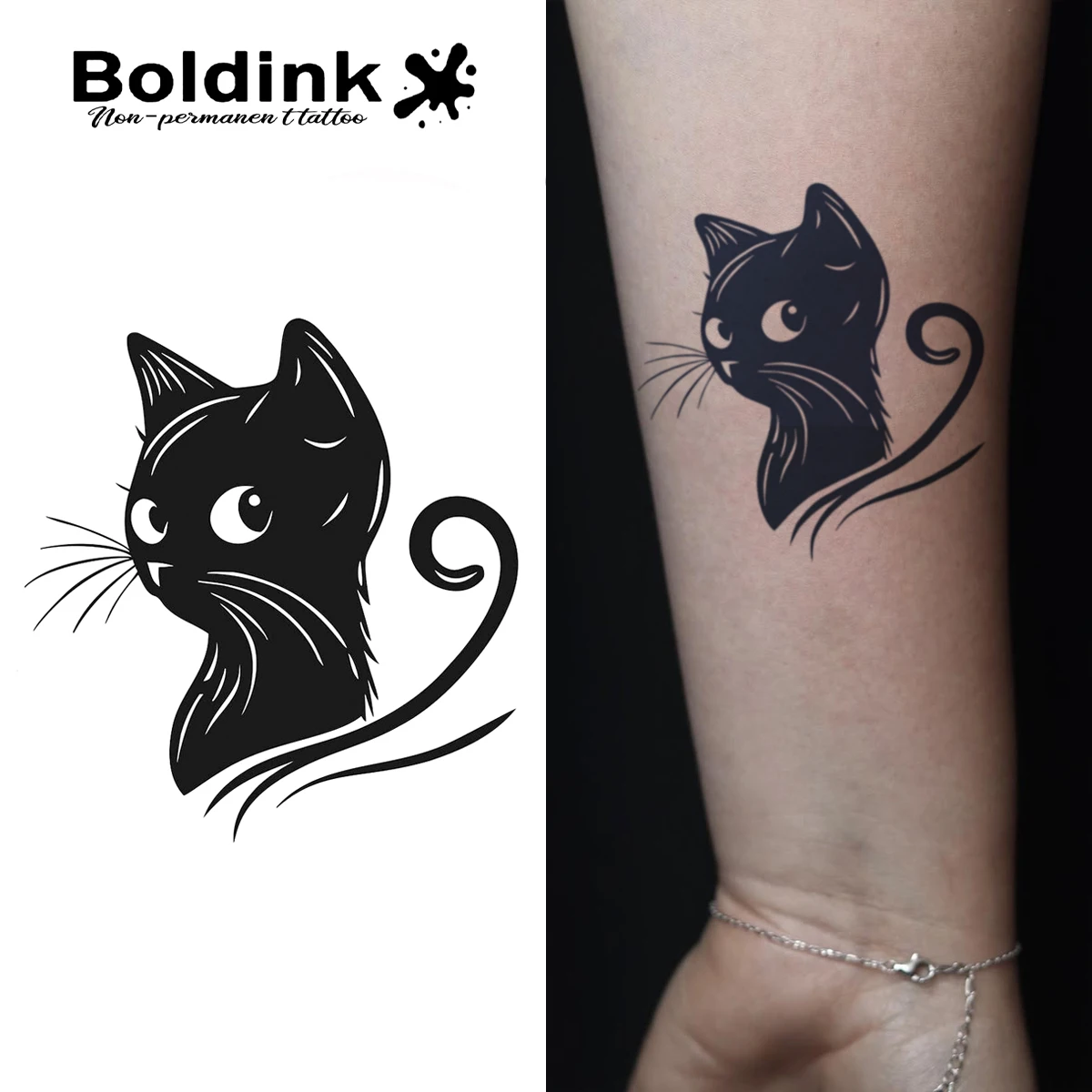 

Black Cat Temporary Tattoo,Lasts To 15 Days New Technology Magic Waterproof Semi Permanent Sticker.
