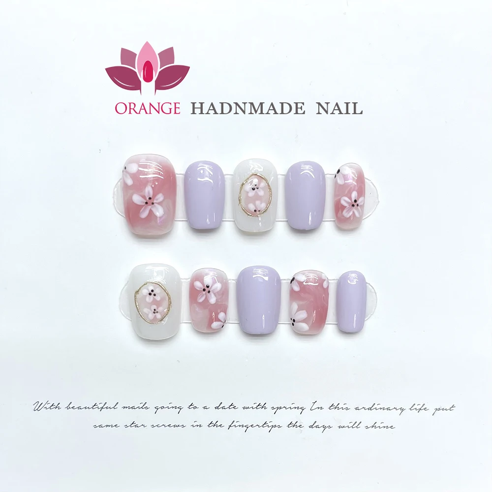 Expensive Press on Nail Korean Short Manicure Pre Decorated Full Cover Fake Nails With Rhinestones Wearable Handmade Finger Nail