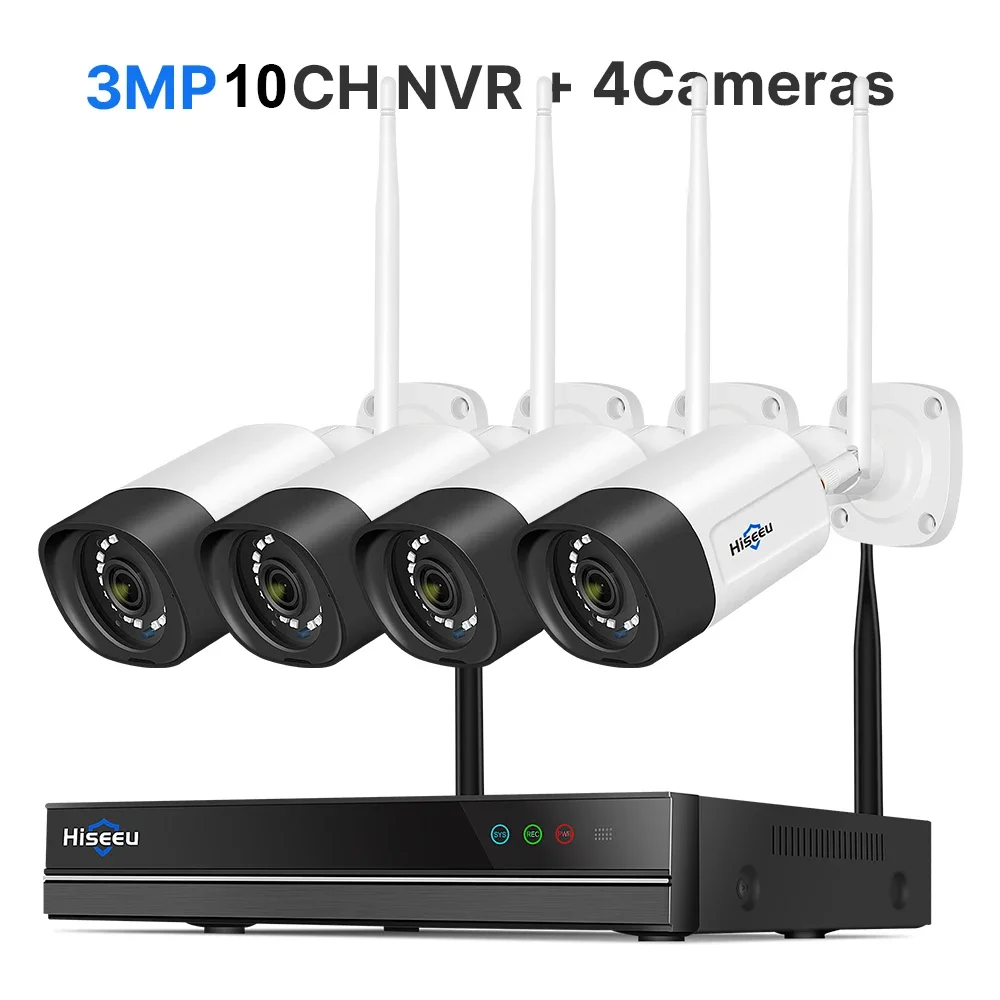 Hiseeu H.265 10CH NVR 5MP Wifi Bewakingscamera Systeem Kleur Nacht Human Motion 2-weg Audio WiFi Outdoor Beveiligingscamera's Set