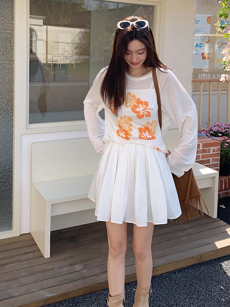 

Белая юбка-шорты с высокой талией для женщин, весна-лето, новая корейская модель, с цветочным принтом, маленький размер