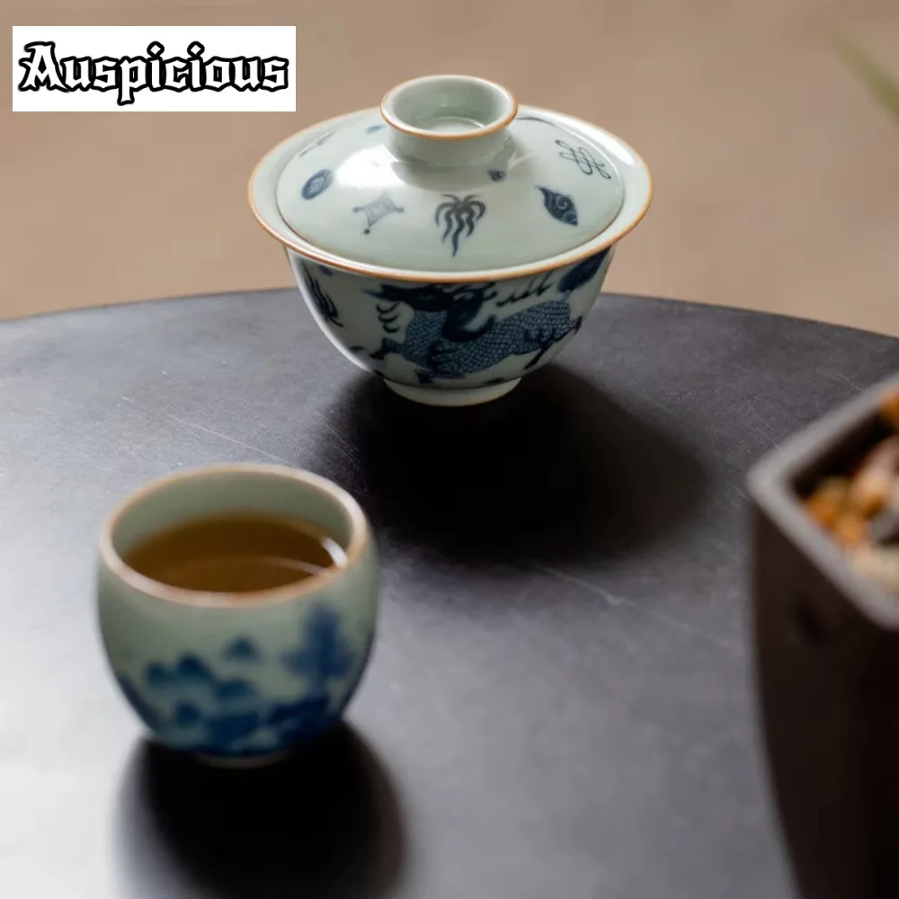150ml Jingdezhen Blue and White Ceramic Cover Bowl Sky Green Ru Porcelain Sancai Tea Bowl Opening Can Raise Thin Body Gaiwan