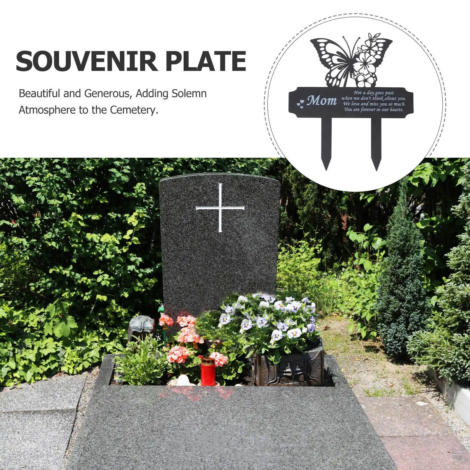 مقاوم للماء فراشة تذكارية حصة أنيقة القبر علامة للأم دائم الديكور في الهواء الطلق المعادن النحت مقبرة اللوحة #3