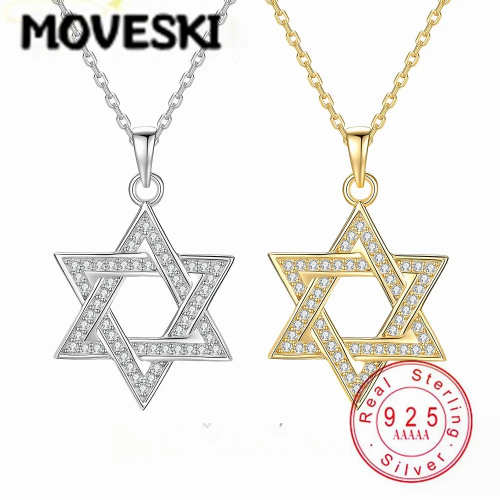 

S925 Sterling Silver Moissanite Star Pendant Necklace for Women, Gold Plated Full Pave Magen David Jewelry, Fine Jewelry Gift