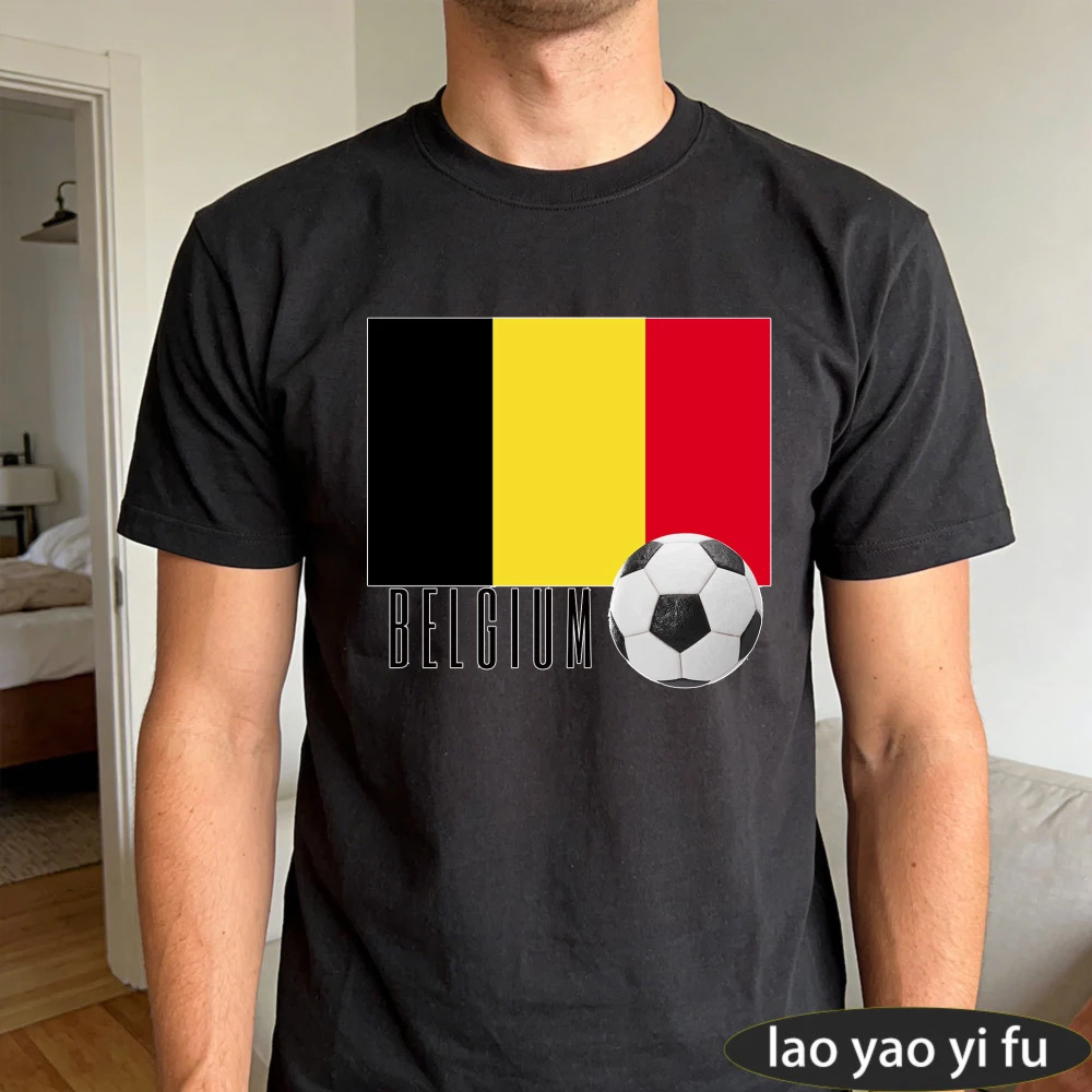 Belgium Flag Soccer Ball Printed T-Shirt Summer Fashion Tops Gift for Football Fans Men Women Casual Daily Life Short Sleeve