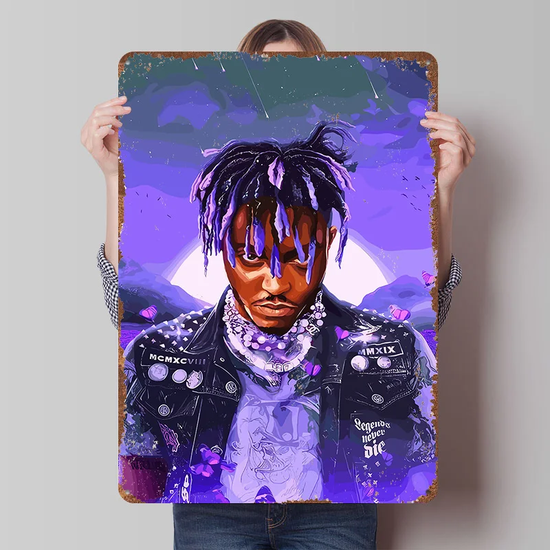 Juice Wrld Rapper Rap Tinplate Poster Customized Wall Art Retro Vintage Metal Signs for Fans Gaming Room Decoration Cozy House