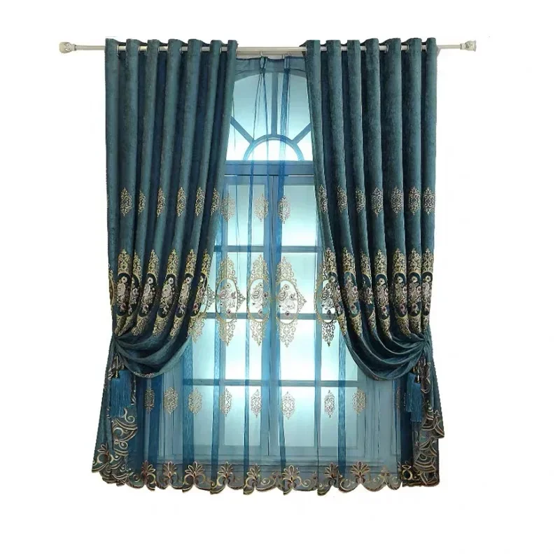 

Luxury European Chenille Embroidery Villa Curtains for Living Room Hotel Windows High Quality Classic Curtains for Bedroom