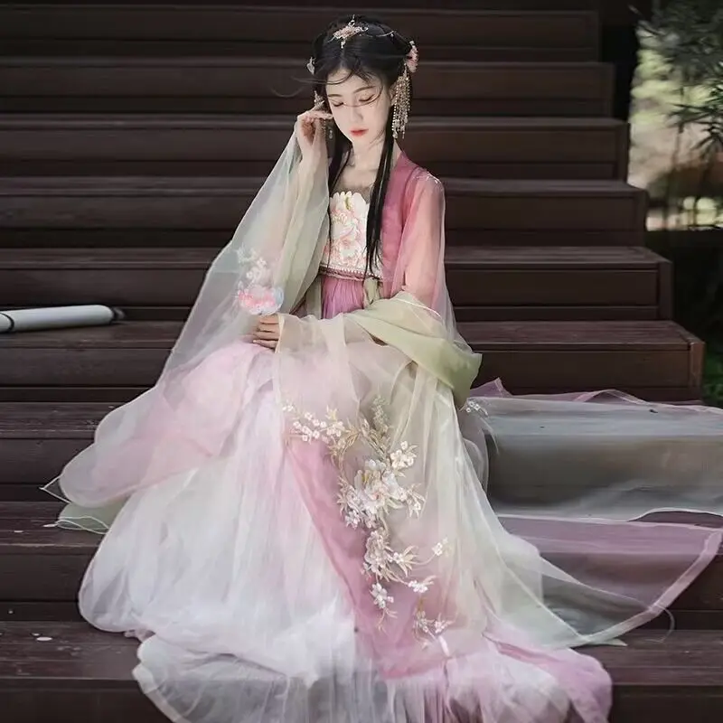 Hanfu Pink Dress Women Chinese Traditional Hanfu Set Female Halloween Cosplay Costume Summer Birthday Embroidery Hanfu Dress