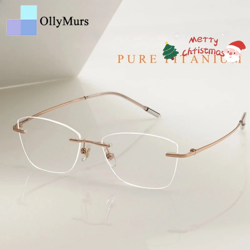 

OLLYMURS модная красивая женская оправа для очков без оправы «кошачий глаз» сверхлегкая оптическая оправа из чистого титана по рецепту