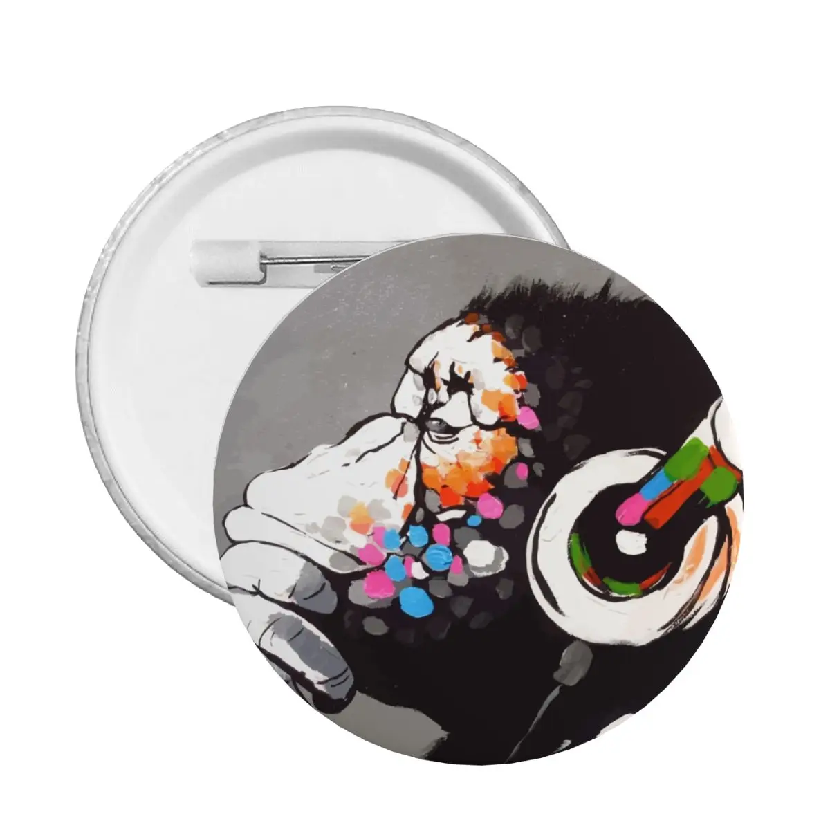 Custom Banksy DJ Monkey Thinker With Headphones Button Pin for Clothes Street Pop Art Badges Brooches Pinback Gift