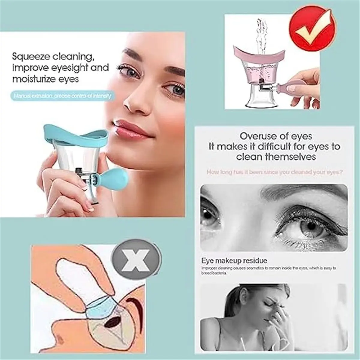 A56K 2Pcs Eye Wash Cup, Eye Wash Cleaner Kit Manual Air Pressure Eye Cleaning Cup Tool Eye Rinse,Silicone Eye Bath Cup
