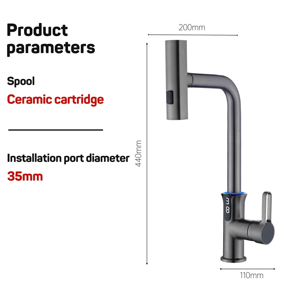 Imagem -06 - Digital Display Pull-out Faucet Stream Pulverizador Torneira de Água Quente e Fria Pia de Cozinha Cascata Torneiras de Banheiro Temperatura