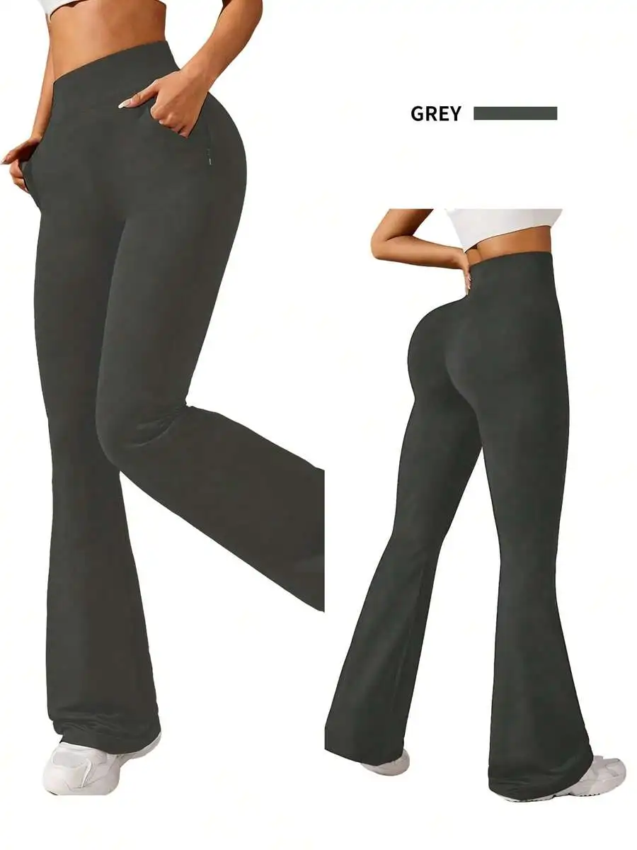 

Women High Waist Flared Leggings With Side Pockets Bootcut Yoga Pants For Fitness Pilates Jogging Casual