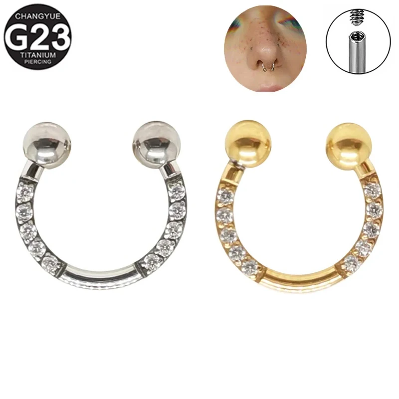 10PC G23 Titanium Piercing Earrings CZ Hoop Nose Ring Septum Lip Circular Barbell Horseshoe Tragus Helix Nose Studs Body Jewelry