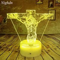 Nighdn 3D The Cross of God Jesus LED Illusion Lamp Night Light with USB 7 Colors Decoration for Kid Bedroom Gift Christmas