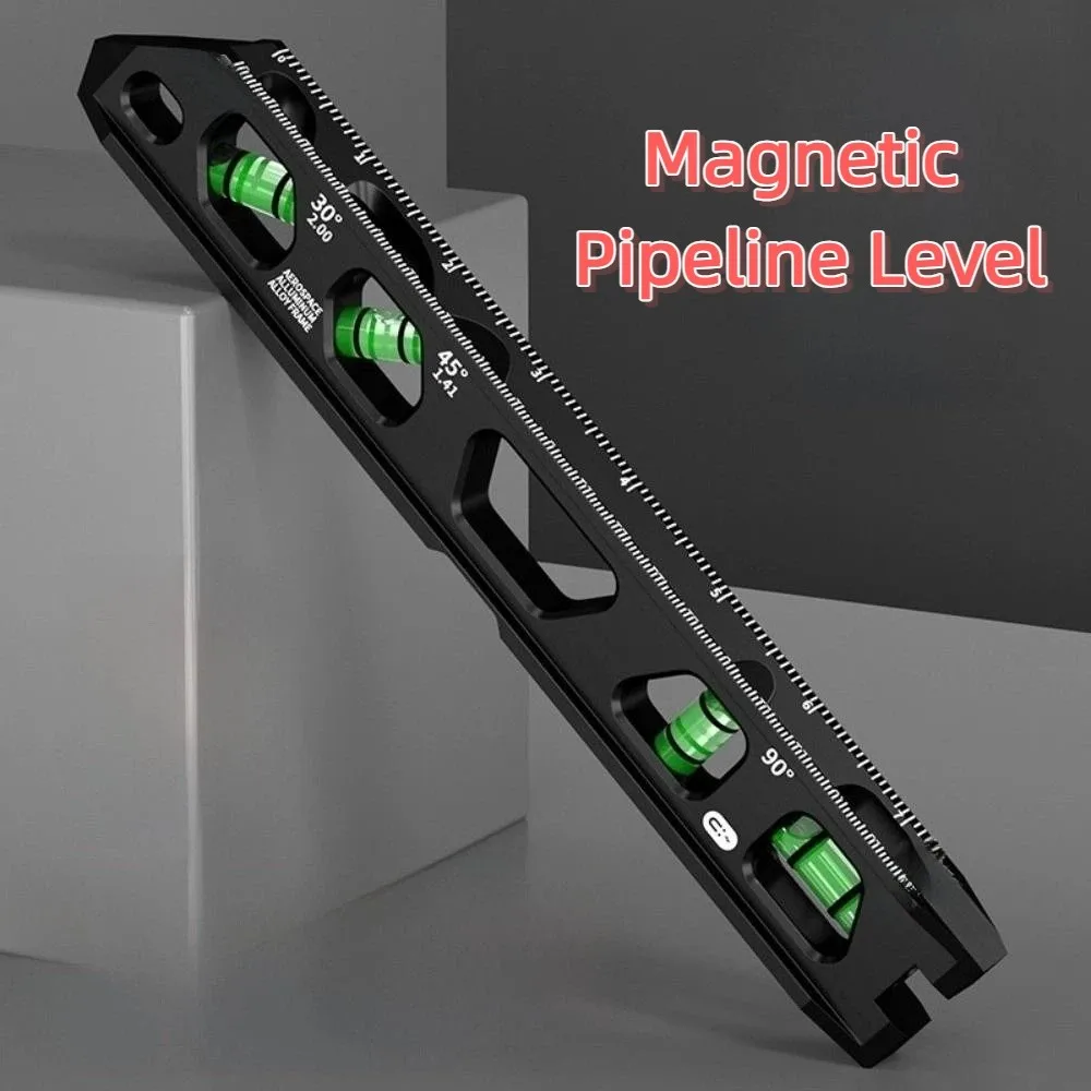 Heavy Duty Magnetic Pipeline Level Multi-Function Professional Magnetic Box Level 30°/45°/90° with Clamp Bubble Level Ruler