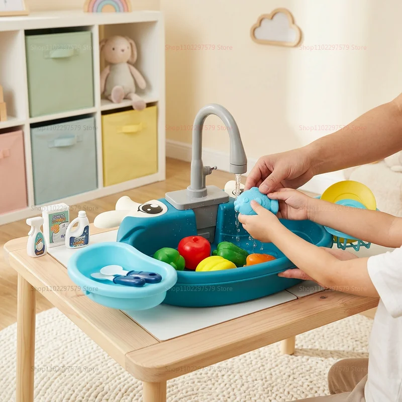 Kids Electric Play Sink Toy With Circulating Water Faucet Pretend Kitchen Water Play Set Educational Sensory Toys For Boys Girls view 5