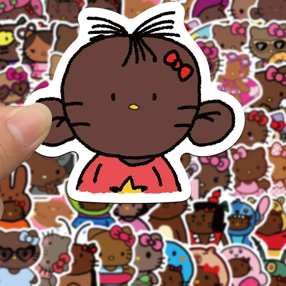 60pcs Cute Black Leather Hello Kitty Mobile Phone Decoration Stickers