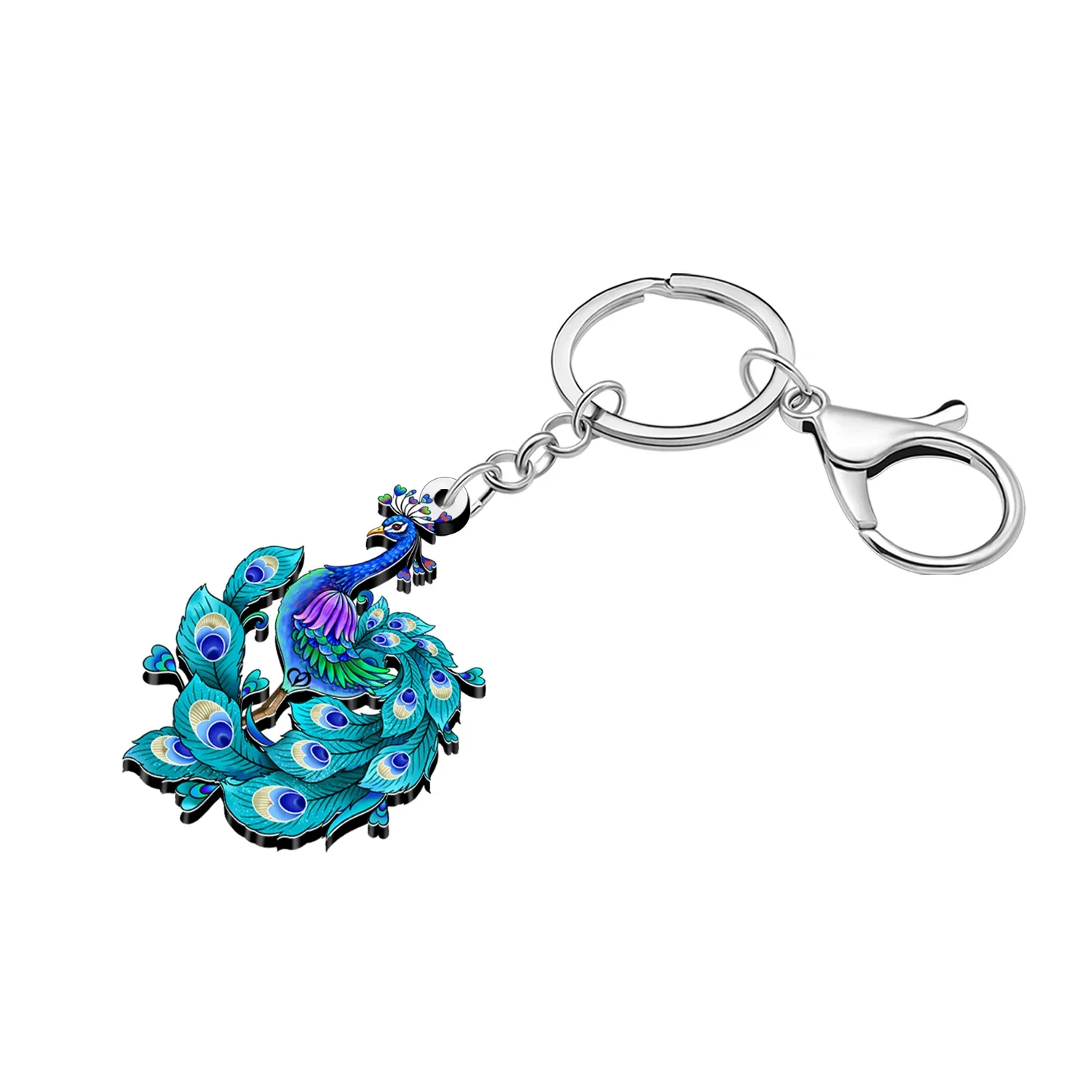 WEVENI Acrylic Colorful Peacock Birds Keychains Holy Elegant  Animals Jewelry Handbag Car Key Chains for Women Girls Accessories - view 3