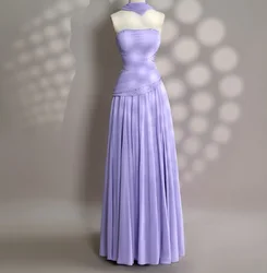 Customized Romantic Lavender Chiffon Sequined and Crystal Evening Dress A-Line Watteau Train Strapless Saudi Arabia P