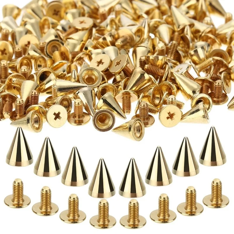 100Pcs Black Gold Silver Cone Studs and Spikes DIY Craft Cool Punk Garment Rivets for Clothes Bag Shoes Leather DIY Handcraft