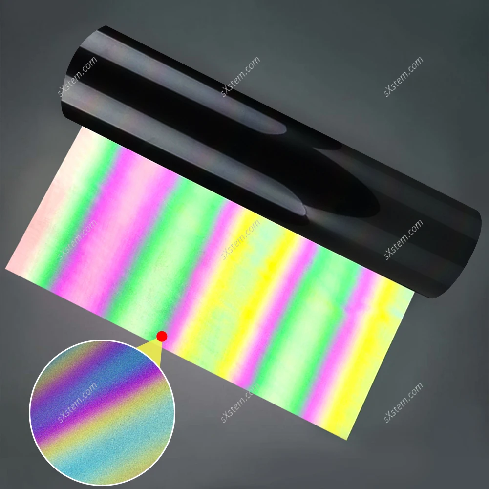 

Rainbow Reflective Film Roll for T Shirts Cricut Iron ons Printed PU Heat Transfer Vinyl Reflective Stickers Laser Film DIY