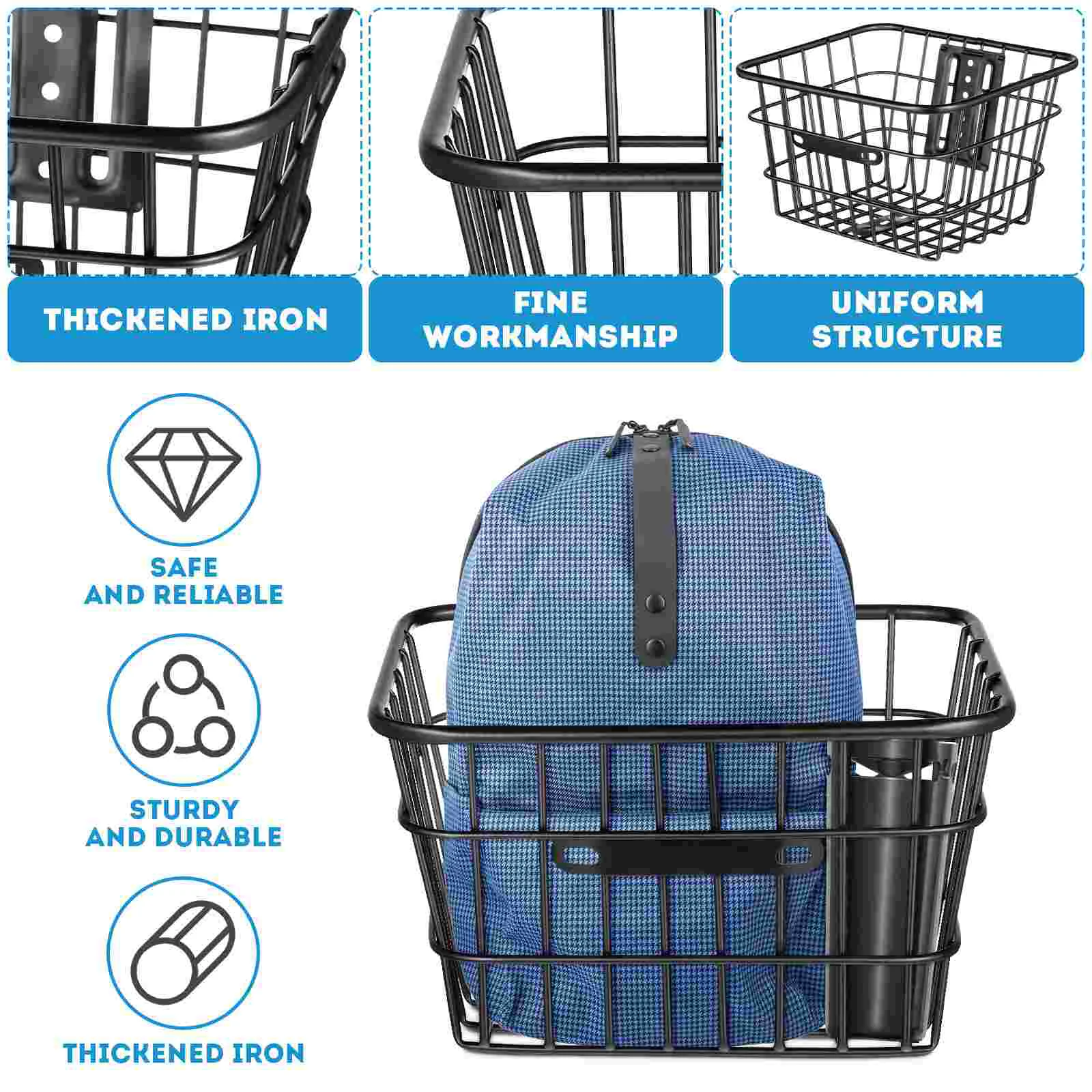 Bicycle Basket Front Handlebar Storage Baskets for Organizing Bike Wire Organizer Metal Bikes