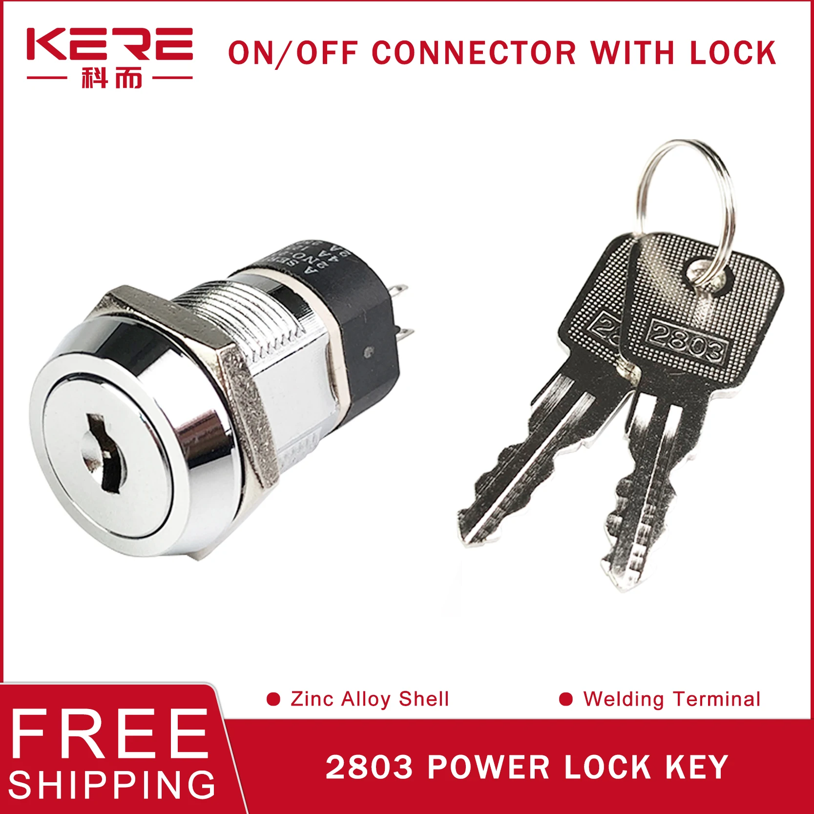 

KERE 5 Sets/19mm Metal 4Pin ON-OFF 2Position DPST A Series 2803 Zinc Alloy Welding Terminal Electronic Power Lock Key Switch