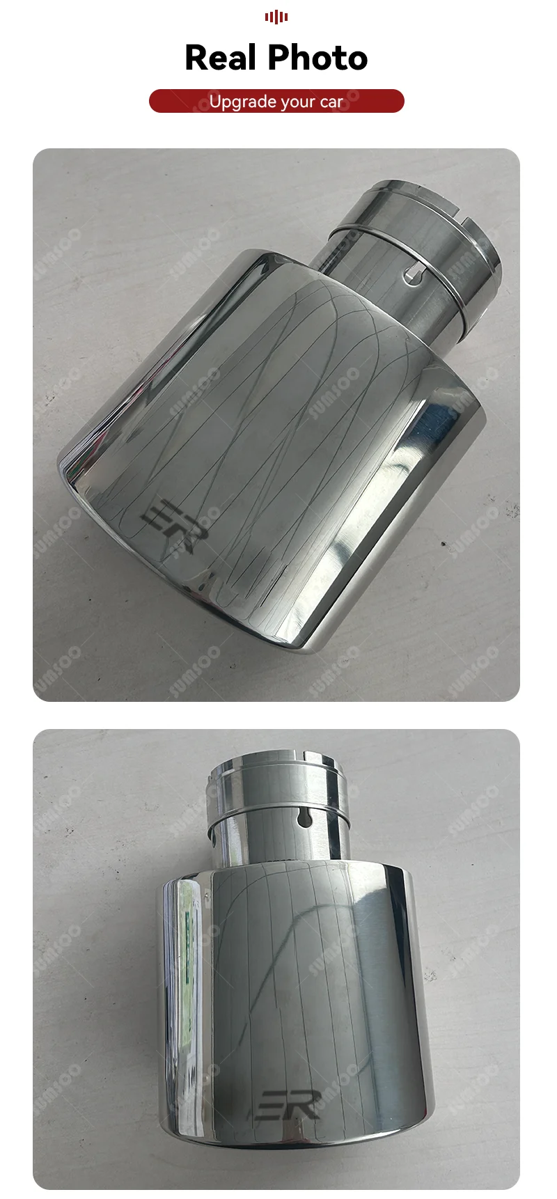 Original er 1pcs hochwertige 304 Edelstahl Universal Auspuffs pitze 57 60mm schräg gerollte Auslass Auto Schall dämpfer Endrohr Silenc – Detail 6