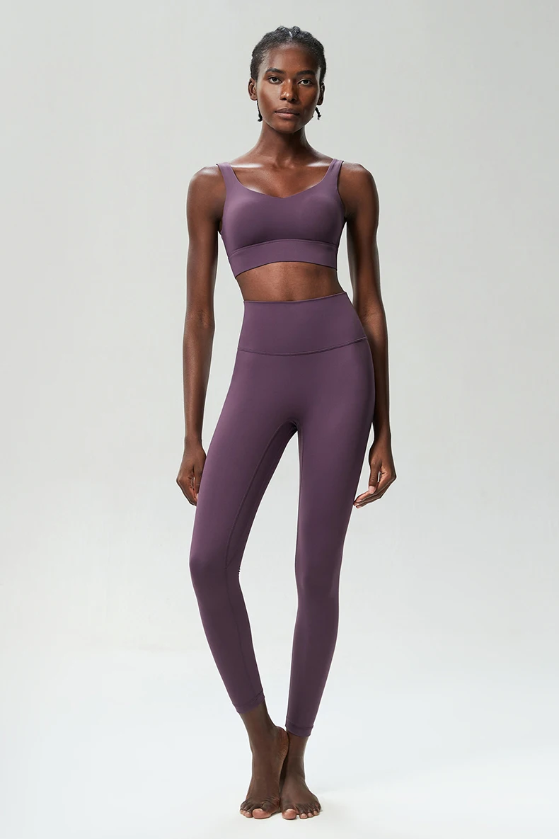 Zweiteiliges Fitness-Yoga-Set für Damen, einfarbig, dehnbar, weich, atmungsaktiv, schnell trocknend, Sportbekleidung für Lauftraining – Detail 9
