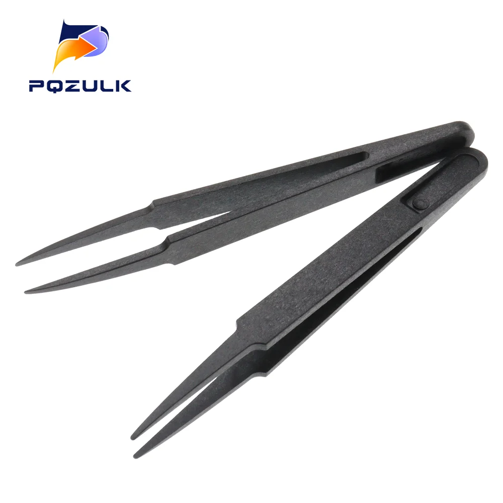 1/5PCS Plastic Tweezers 93303 Anti-Static Conductive Carbon Fiber Pliers Repair Tool Black Plastic Clamping Tool