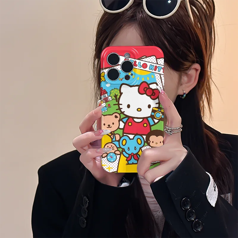만화 헬로키티 아이폰 휴대폰 케이스, 렌즈 보호, 광택 HD 하드 PC 커버, 아이폰 16, 15, 14, 13, 12, 11 프로 맥스, XS, XR, XS맥스, 7, 8 플러스