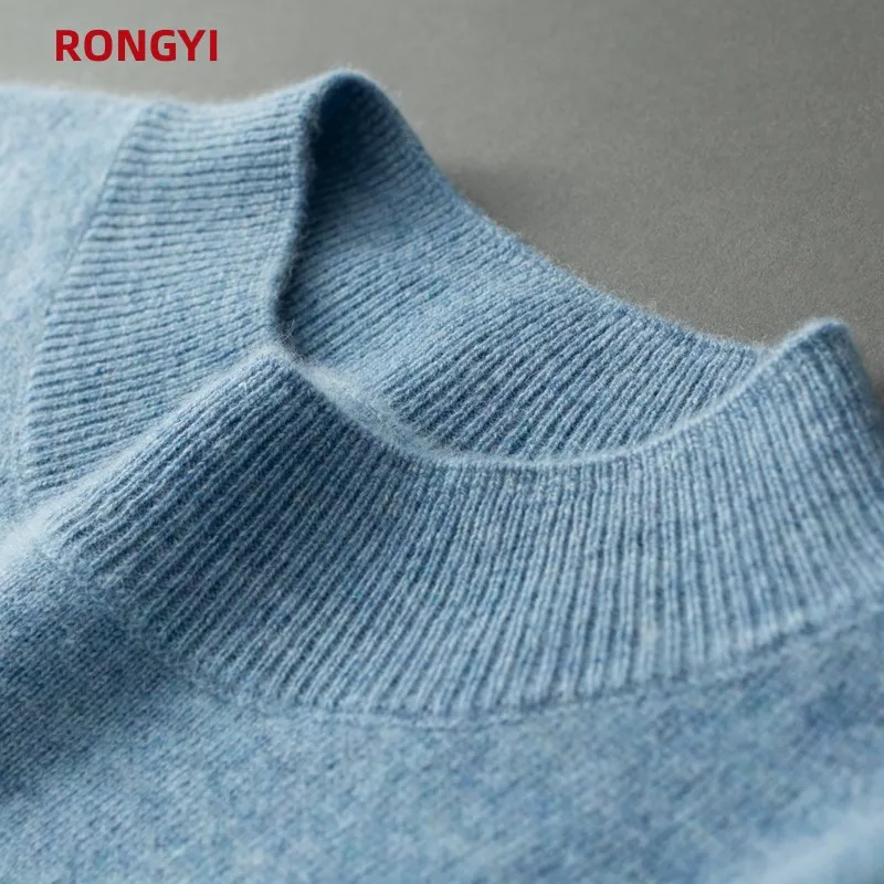 RONGYI Men\'s 100%  Goat Cashmere Pullover Half Turtleneck Sweater Autumn and Winter Warm Solid Knit Sweater Business Casual Top