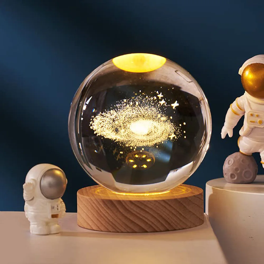 Glowing Planetary Galaxy Astronaut Crystal Ball Night Lights USB Power Warm Bedside Light Christmas Kid Gift Night Lamp