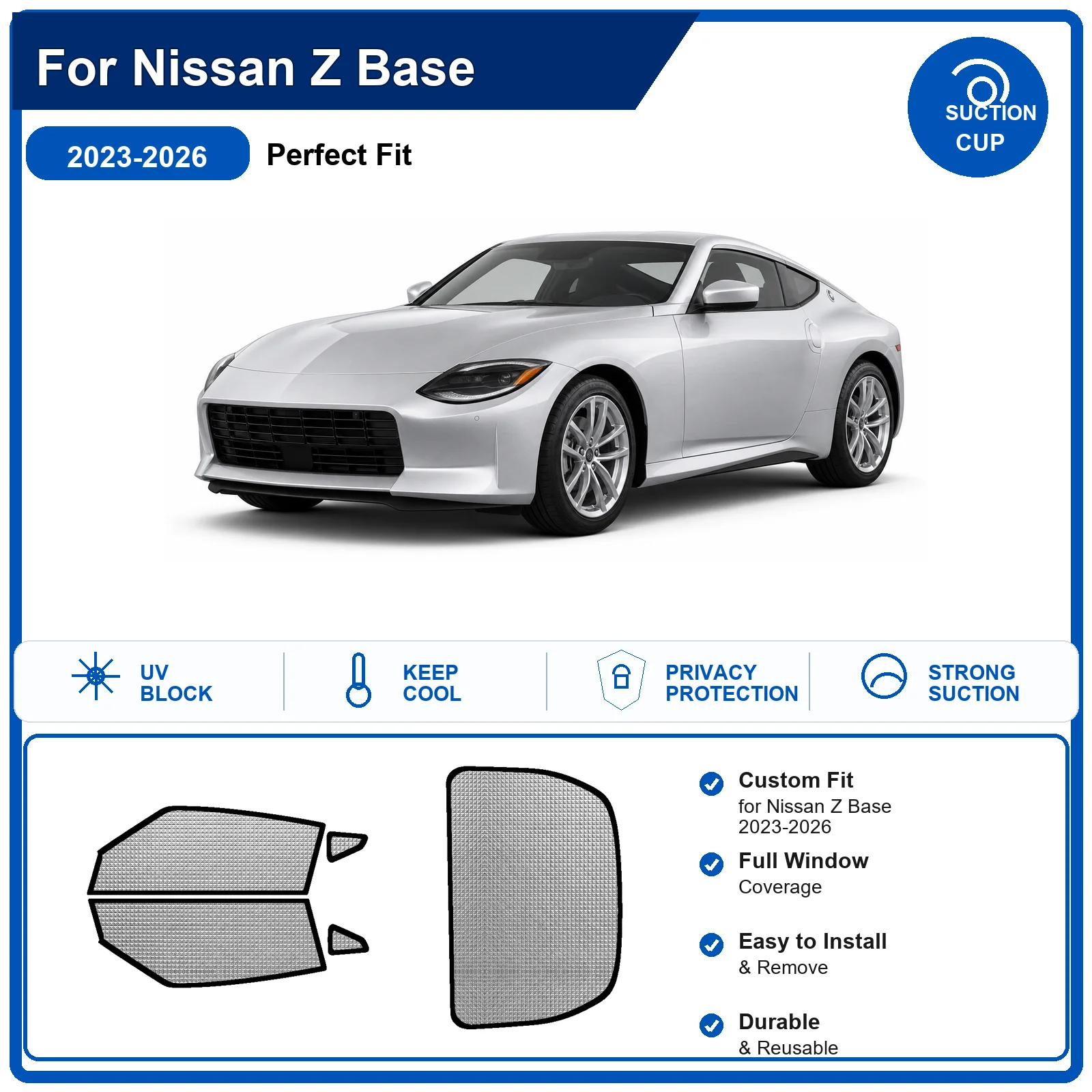 For Nissan Z Base 2023-2026 Custom Full Set Windshield Sun Shade Aluminum Foil Heat Insulation Anti UV Foldable