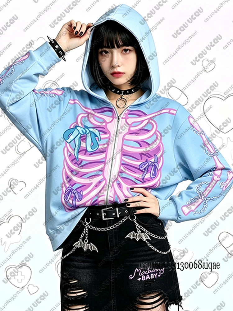 2026 Herbst Winter Gothic Kawaii Halloween Hoodies für Damen, modische dunkle Reißverschluss-Hoodies, Outdoor-Mäntel, Kawaii Hoodies für Mädchen – Detail 7