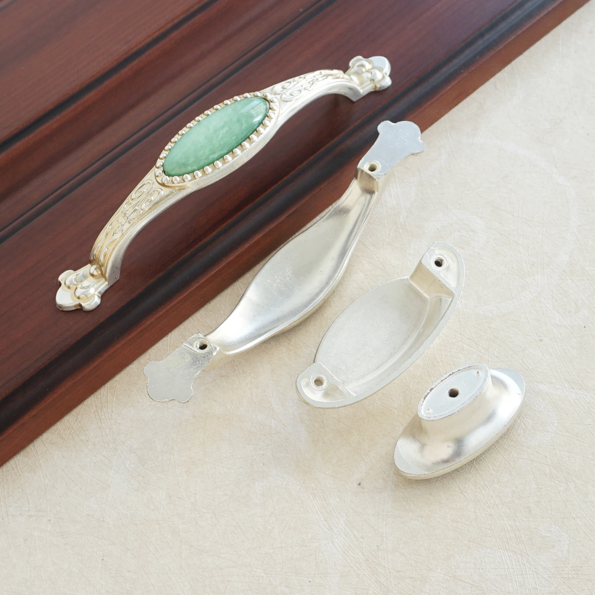 Antique Silver Green Turquoise Cabinet Handles Bedroom Drawer Knobs Zinc Alloy Wardrobe Pulls Nordic Archaize Furniture Hardware