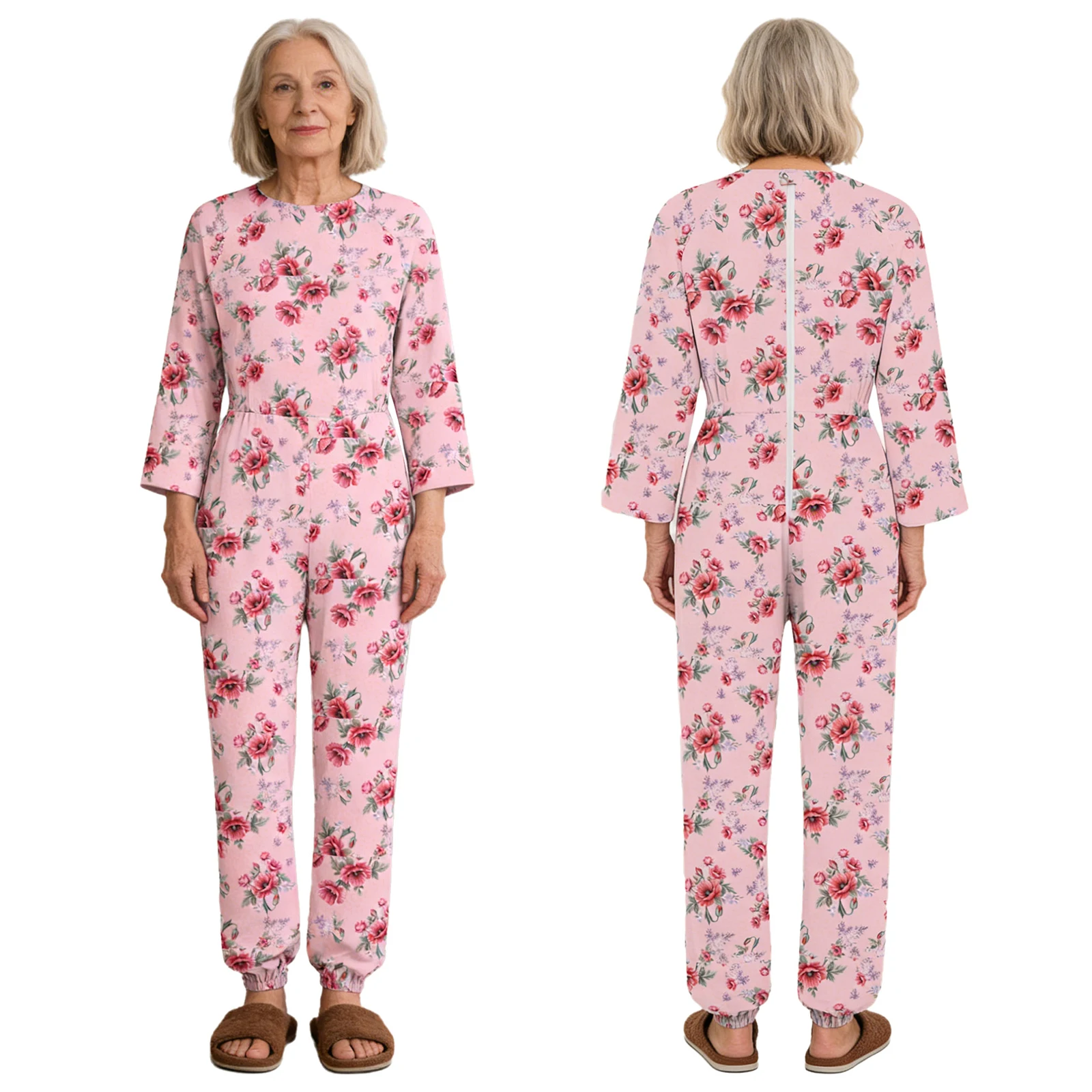 Women Elderly Alzheimer Adaptive Jumpsuit Back Zipper Anti-strip Print Rompers Dementia Disabilities Special Needs Clothing