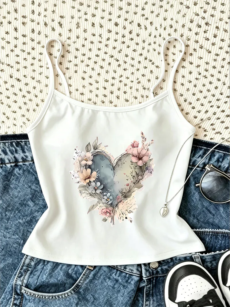 Chic Camisole Top Retro Vintage Flower Print Casual Crop Top Vest Wear Spring Summer 90s Women'S Tank Top Clothes Women
