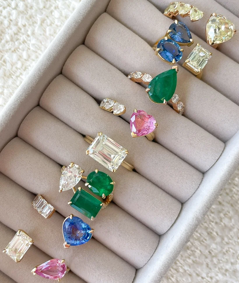 Geometric Various Shaped White Colorful Cubic Zirconia CZ Open Adjusted Finger Ring For Women Trendy Jewelry