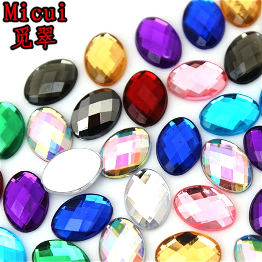 Micui 100Pcs 10*14mm Oval Shape Flat Back Rhinestone Applique Acrylic Stone Crystals Non Hotfix Crafts Jewelry Accessories MC772
