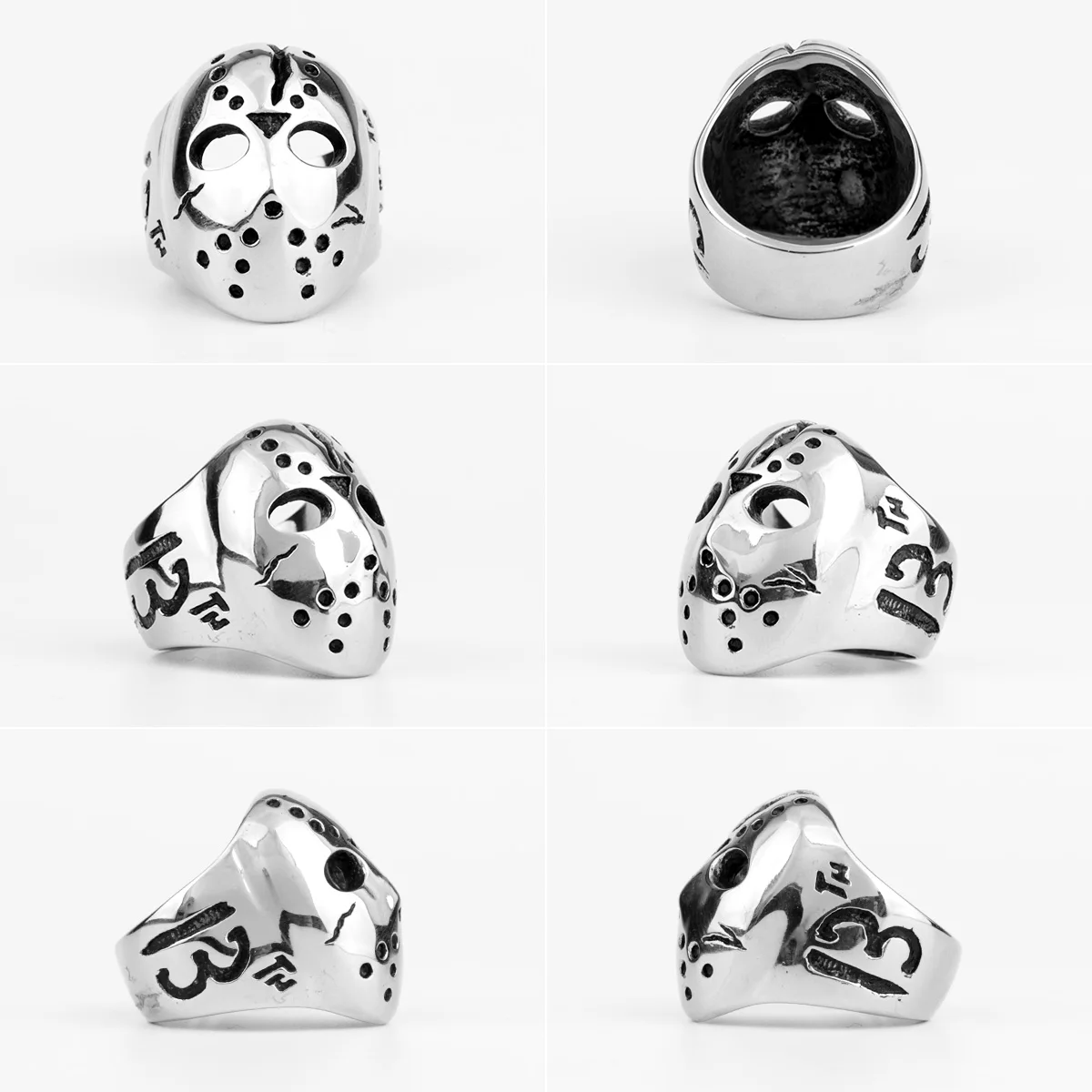 Jason Mask Killer 13th Men Rings Punk Hip Hop Domineering for Boyfriend Male Stainless Steel Jewelry Creativity Gift Wholesale