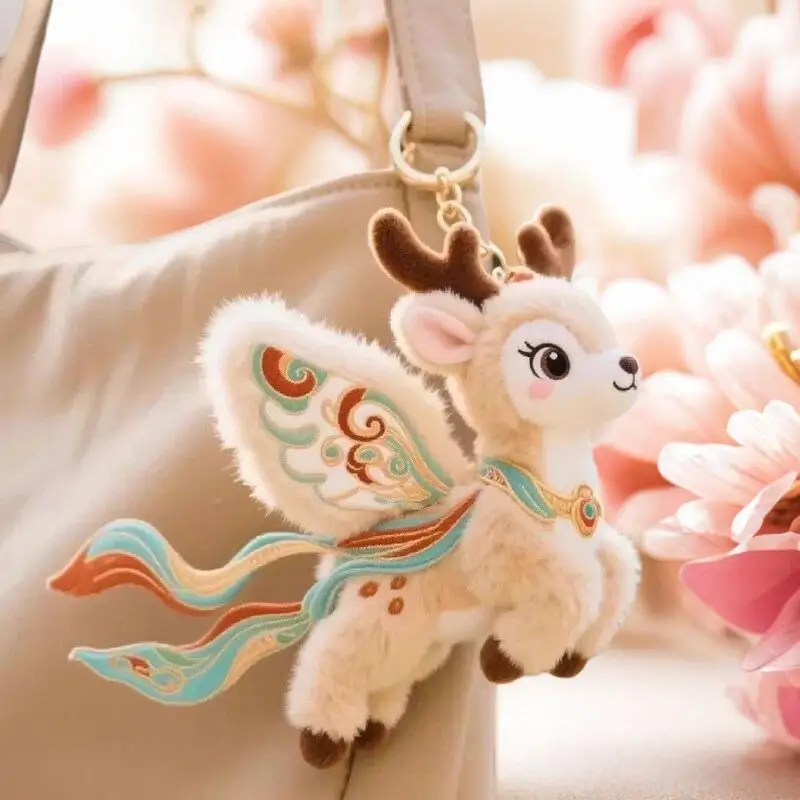 1Pcs Chinese Style PP Cotton Nine-Colored Deer Keychain Bag Charm Soft Flying Cat Pendant Cute Plush Doll Key Ring For Women