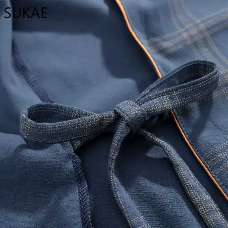 EE01 L-4XL Роскошный мужской халат на осень-зиму, вязаный хлопковый мужской халат с длинным рукавом и шалевым воротником, элегантное мужское кимоно V-necIo0!