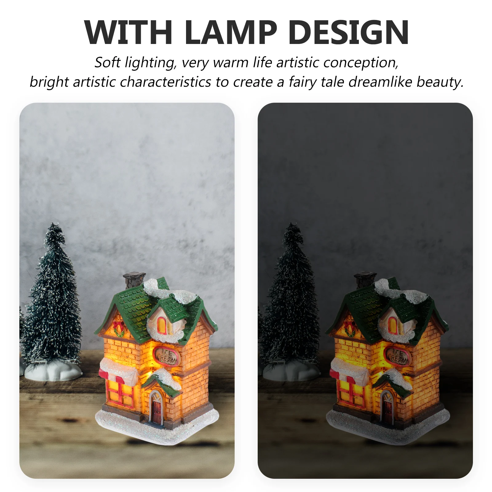 

2 Pcs Resin House Ornaments Christmas Decoration Xmas Desktop Mini Landscape Decors Tree Micro Shaped