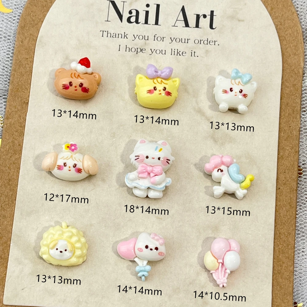 20Pcs Resin Mini Cartoon Cat Self Adhesive Nail Art Supplies Kawaii Animals Balloon Flat Back Diy Nail Decoration Diy Crafts