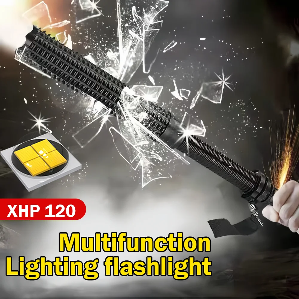 

Телескопический тактический фонарь-дубинка с мощным светодиодом XHP120, водонепроницаемый, перезаряжаемый (18650)