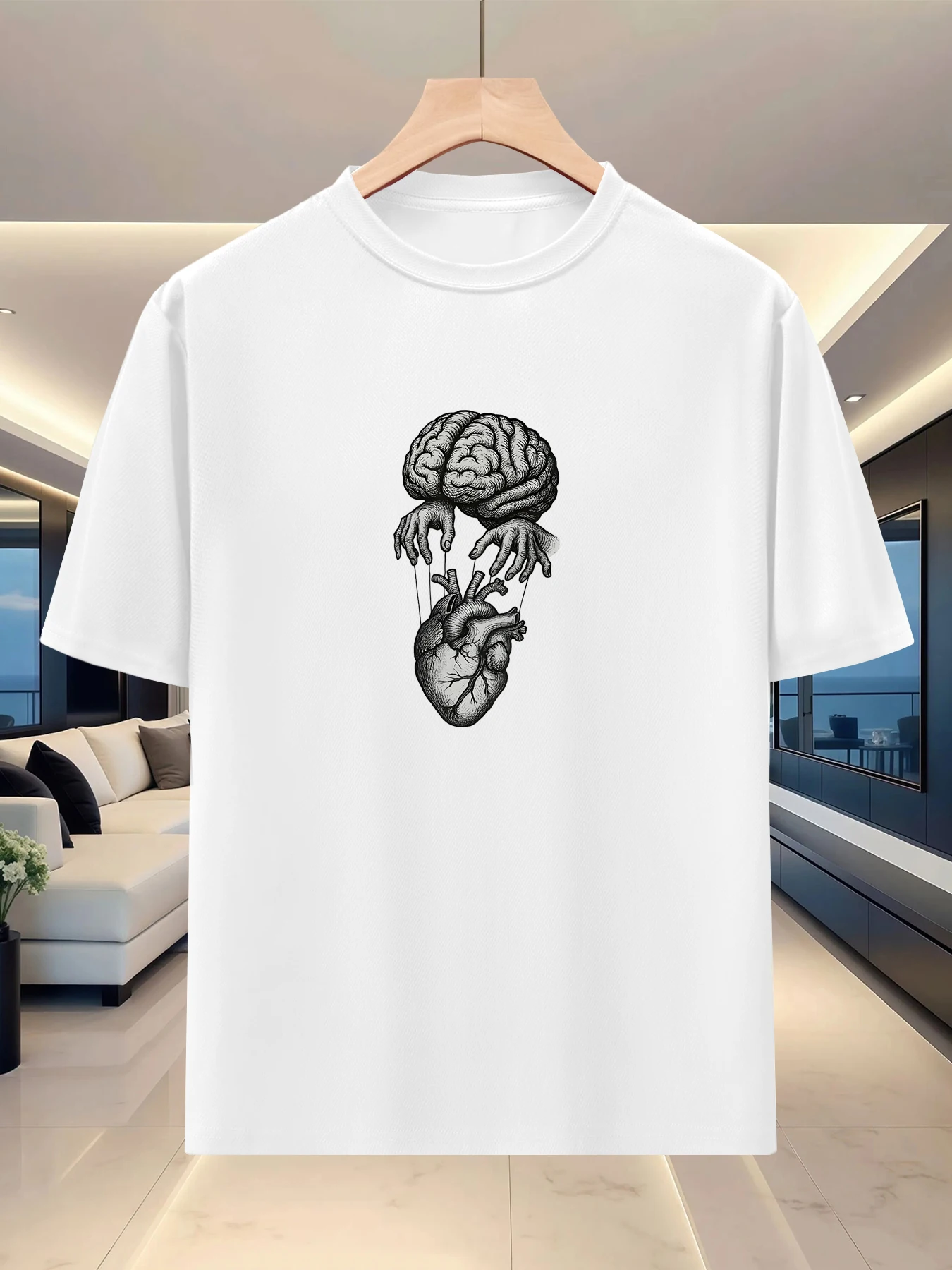 Minimalist Atmosphere Men's Shoulder Down Undercover Half Sleeve Spring/Summer Outing Art Printed Trendy silhouette T-shirt