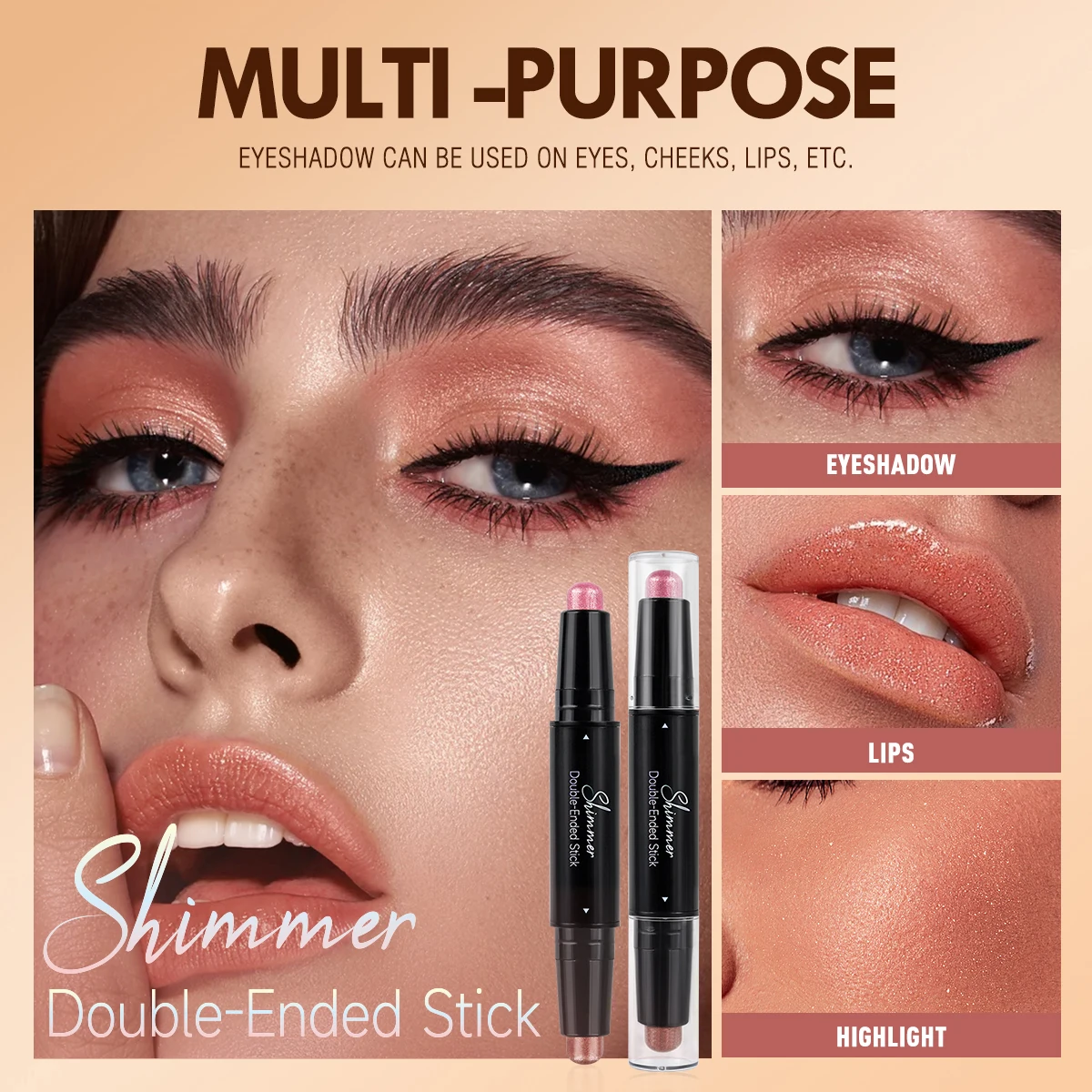 Ombretto in stick con glitter doppio colore Ombretto Trucco Cosmetici luccicanti bicolore impermeabili Trucco di bellezza pigro portatile