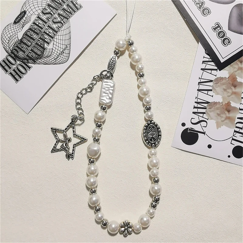 

Korean Y2K Cute Star Pendant Flower Beaded Phone Chain For iPhone Samsung Camera Hanging Rope Anti-Lost Lanyard Hanging Jewelry